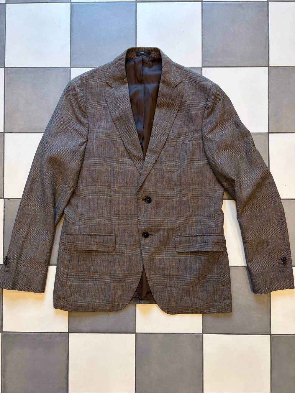 Massimo Dutti Brown Glen Plaid Wool Linen Blazer